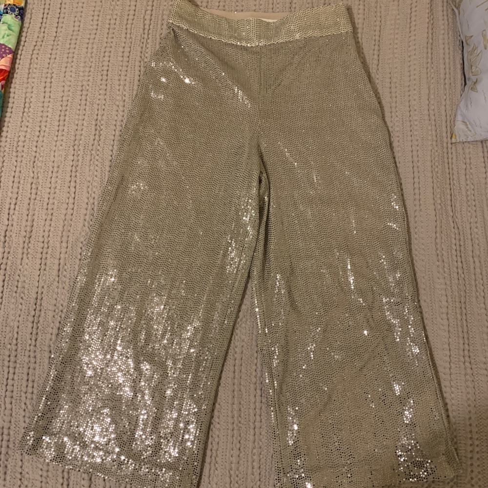 ZARA Silver Sequin Pants, Sz M